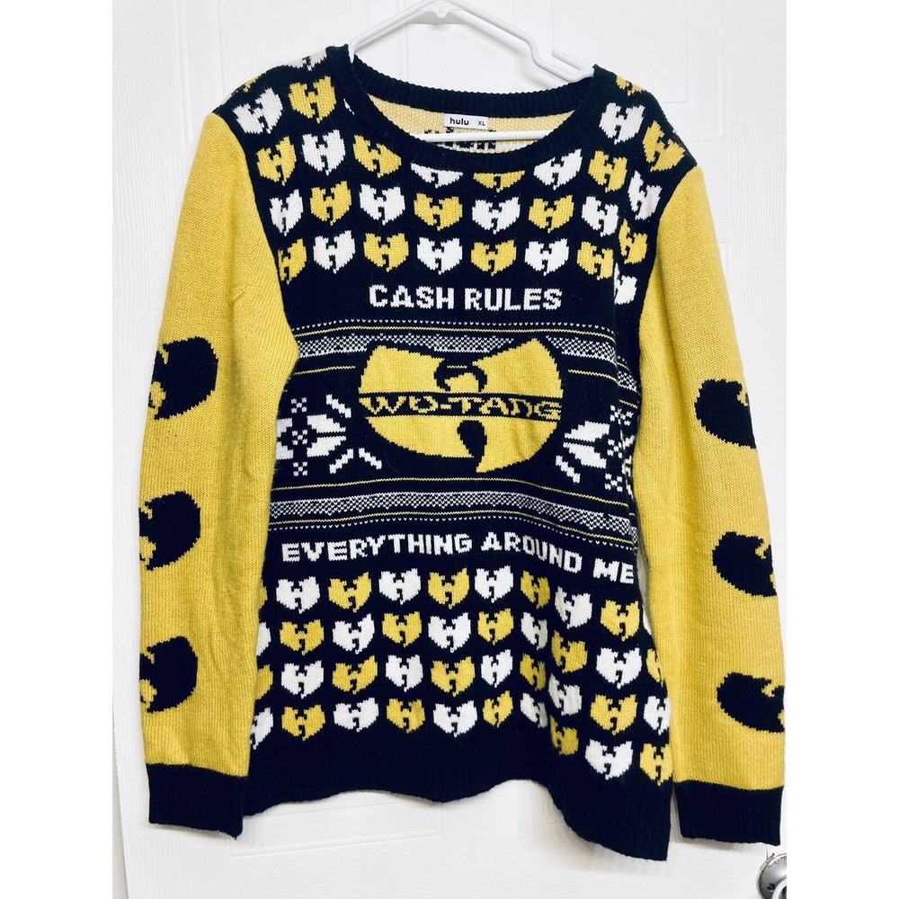 Hulu Wu-Tang Clan Sweater Mens XL Black Yellow C.R.E.A.M. American‎ Saga Knit